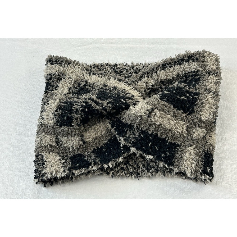 Tahari Plush Fuzzy Knit Headband Ear Warmer Gray Black One Size Stretch OSFM